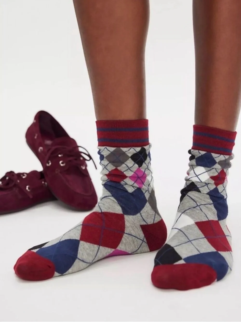 Free People Argyle Crew Socks